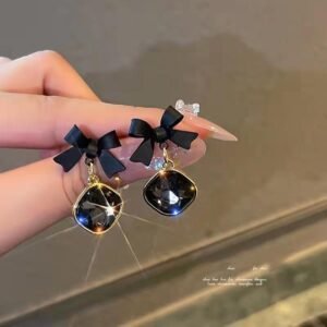 AWJ-166 Bow Shape Korean Earrings- Black