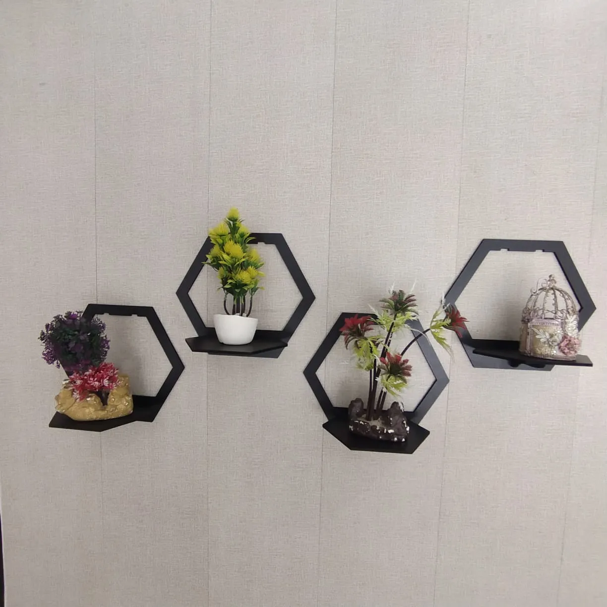 Hexagon Shape 3D Wooden Wall Shelf | Wall Shelves for Home Decor Living Room / for Kids Room and Girls Room and for Gift Items