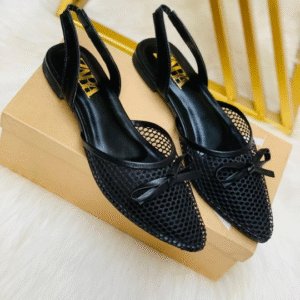 Pointed-Toe Mesh Slingback Flats with Bow
