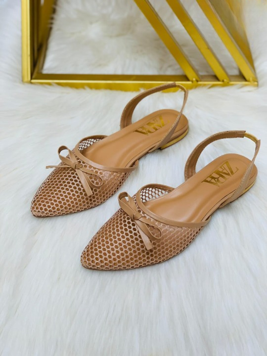 Pointed-Toe Mesh Slingback Flats with Bow - Image 2