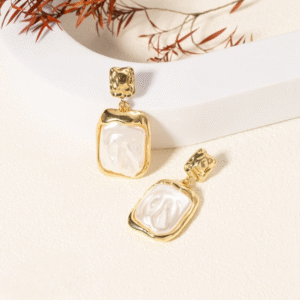 Elegant Korean Gold Foil Earrings with White Stone