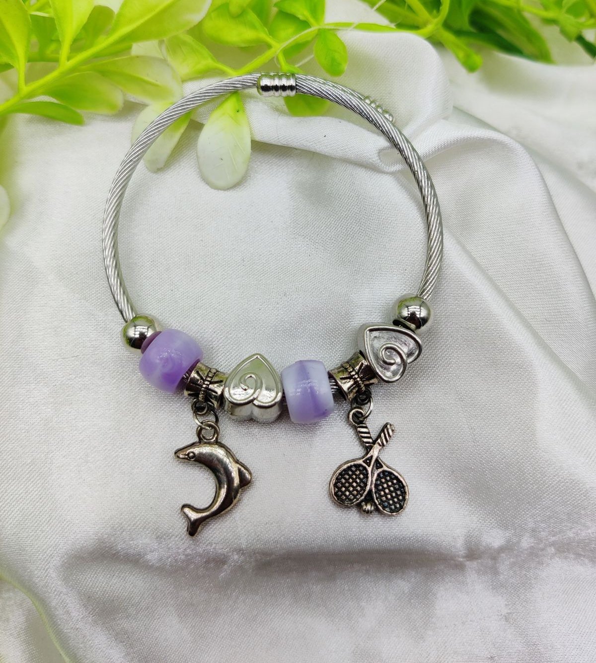 Elegant Dolphin Charm Pandora Bracelet with Purple Accents