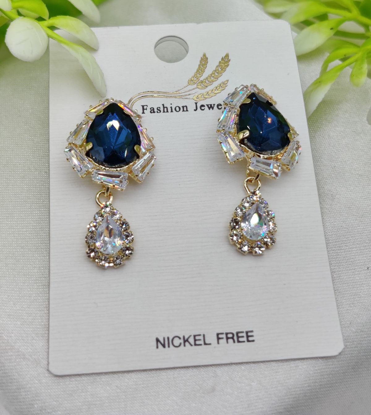 Imported Elegant Royal Blue Drop Earrings with Crystal
