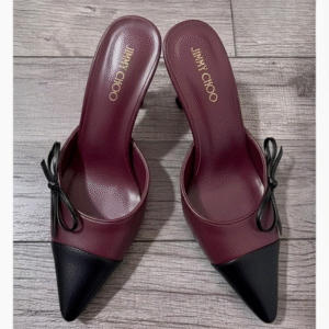 Jimmy Choo Pointed-Toe Leather Mules with Bow