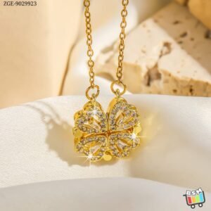 ZGE-923 Korean Magnetic 4 Leaf Clover Pendant Necklace- Golden