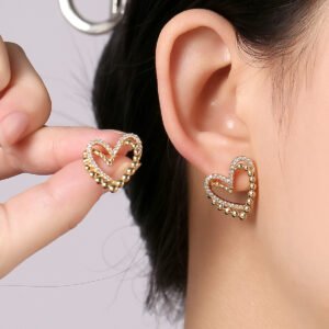 ZJE-164 Heart Shape Double Korean Earrings- Golden