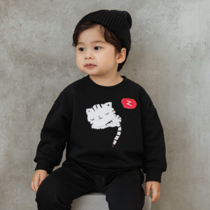 Black Cat Printed Kids Tracksuit