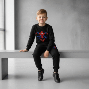 Kids Spider-Man Printed Black & Black Tracksuit Set