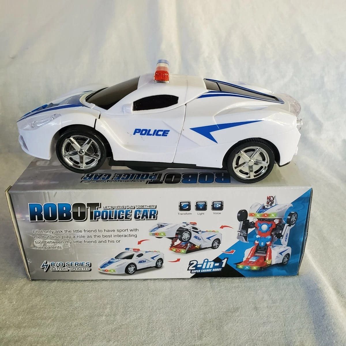 Robot Police Car Toy – Transformer with Lights, Music, Automatic Rotation