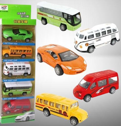 5-Piece Die Cast Metal Car and Bus Set