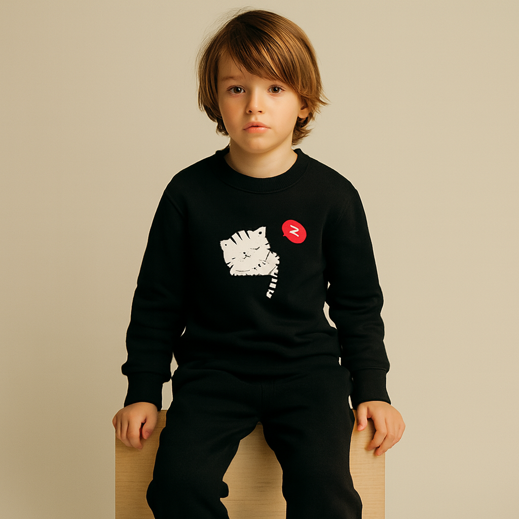 Black Cat Printed Kids Tracksuit - Image 2