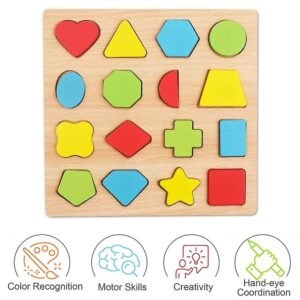 Colorful Geometric Shapes Wooden Cognitive Board Puzzle